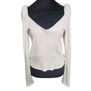 H&M Women Bardot Style White Knit Long Sleeve Top Size 10